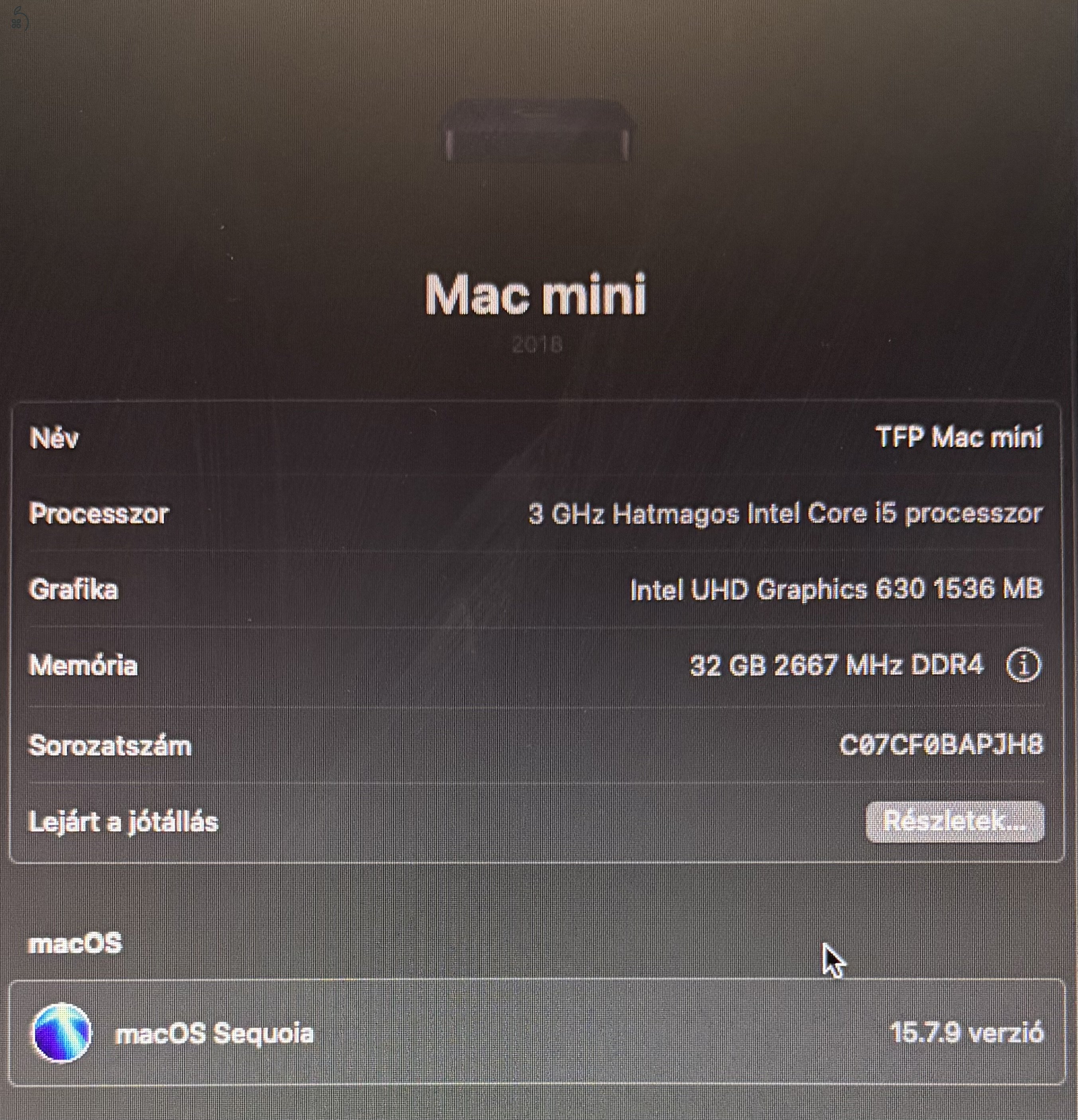 Mac mini 2018 asztoszürke