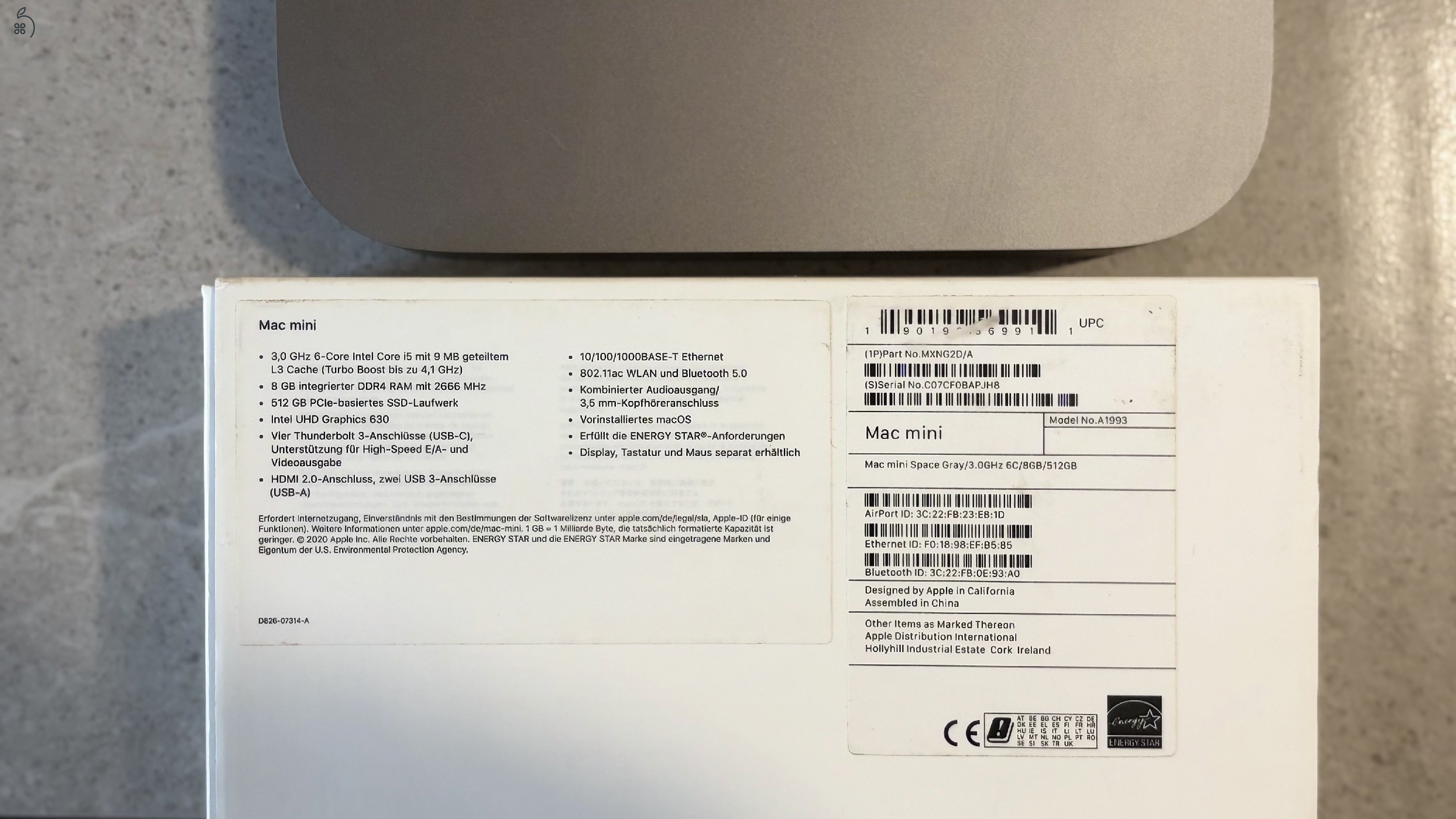 Mac mini 2018 asztoszürke