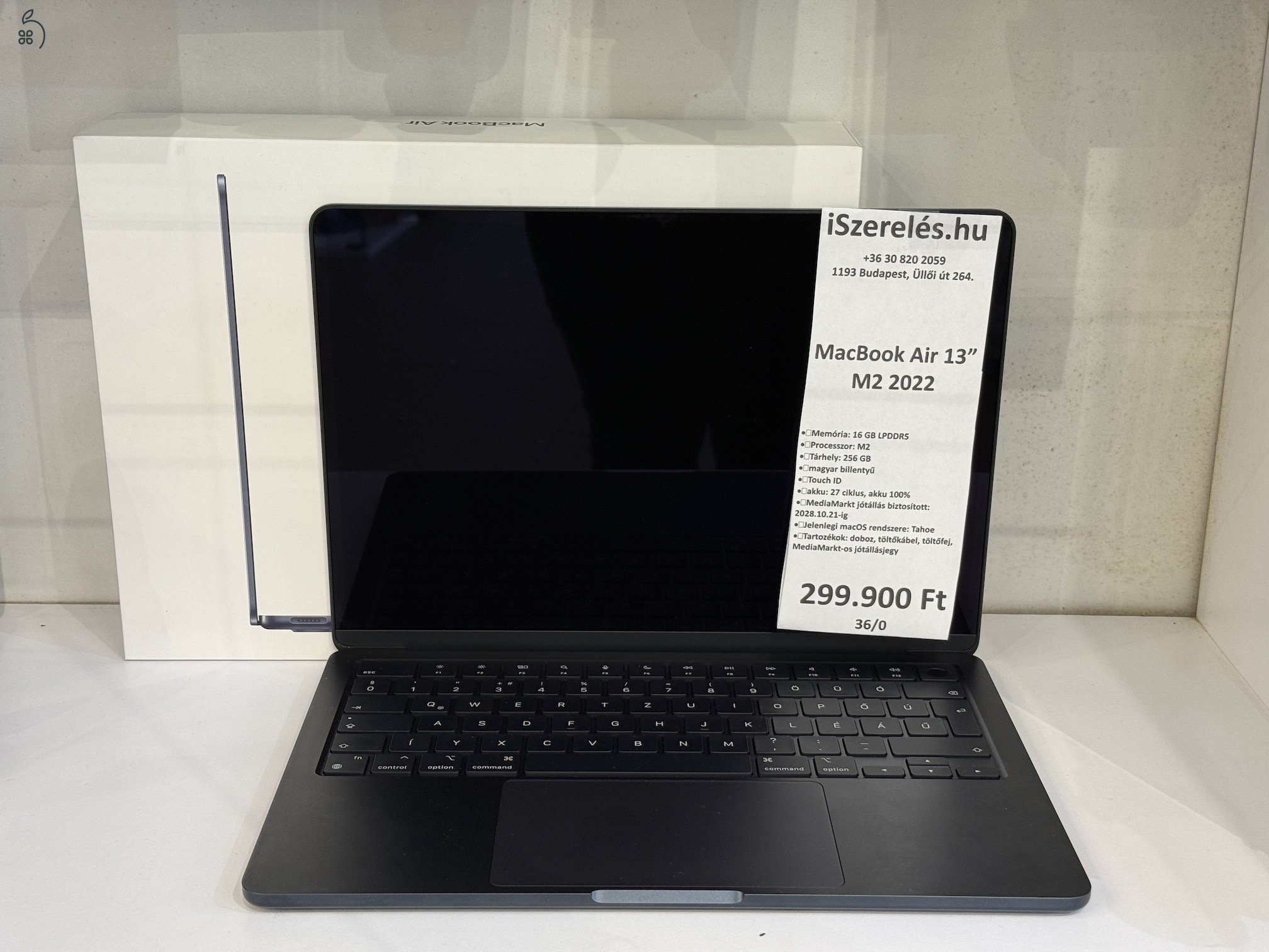 2028.10.21-ig jótállás | MacBook Air M2 256SSD/16GB/Magyar bill/100% akku (36/0)