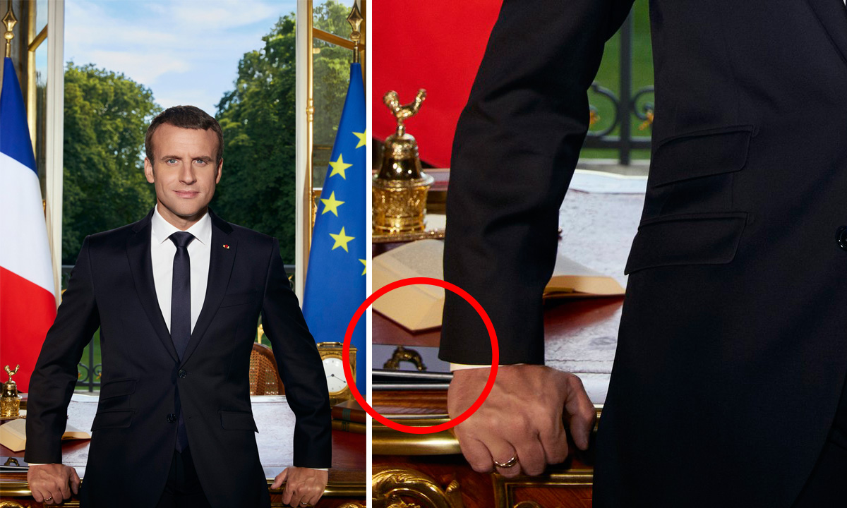 Emmanuel Macron a hivatalos képén iPhone-nal pózol