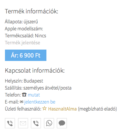 Kizárólag bejelentkezett felhasználóknál jelenik meg a hirdetéshez tartozó e-mail cím