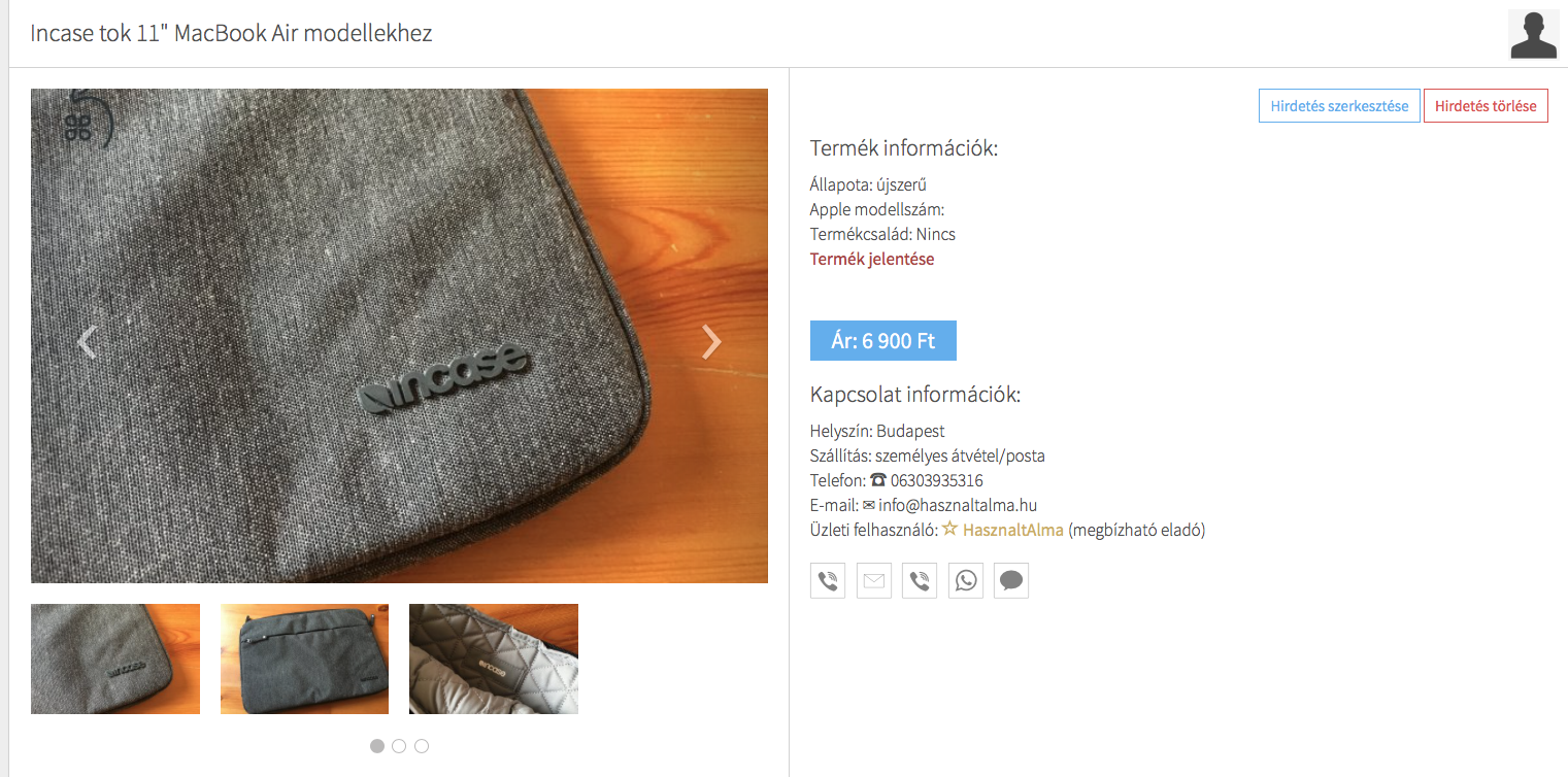 A hirdetést jelenteni csak bejelentkezett felhasználó tud, ilyenkor piros a 