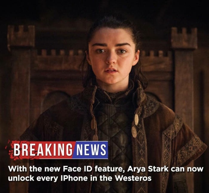 Az új FaceID használatával Arya Stark képes Westeros összes iPhone-ját feloldani