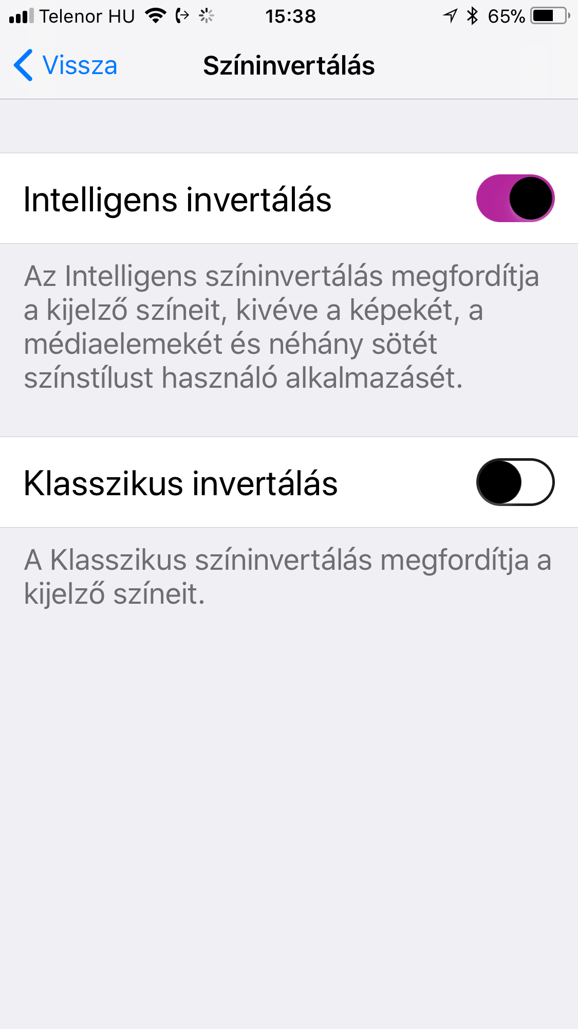 Dark Mode vagy Intelligens invertálás ON